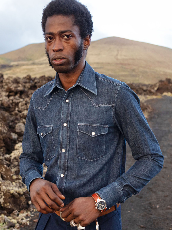 Western overhemd met klassieke kraag in ruwe denim Bronson