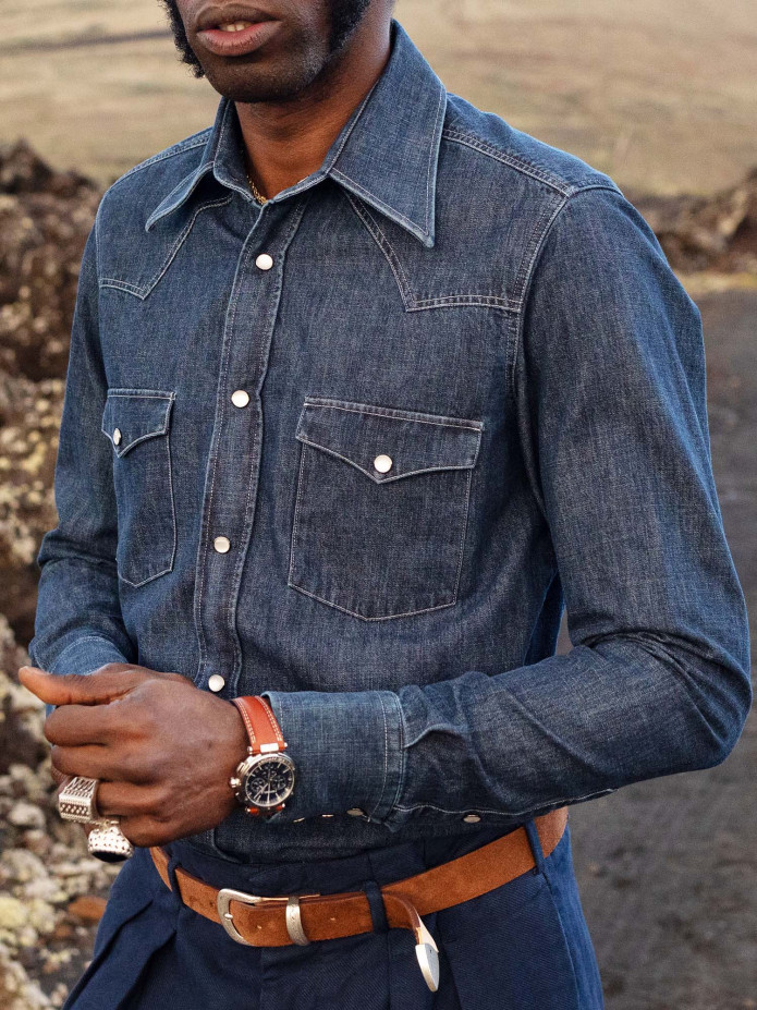 Western overhemd met klassieke kraag in ruw denim Bronson