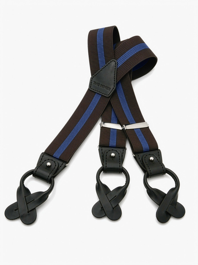 Gestreepte herenbretels bruin en blauw met knopen