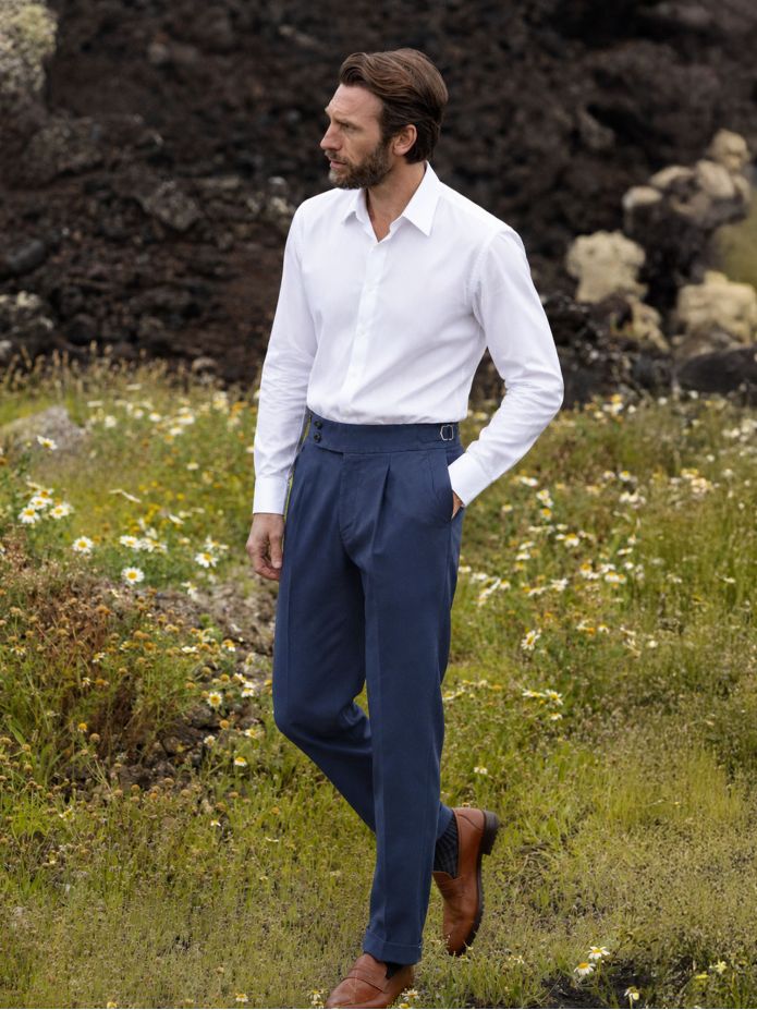 Donkerblauwe pantalon met plooien - Braga