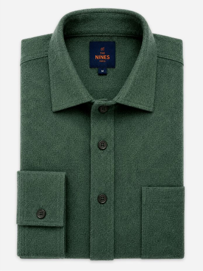 Groen overhemd van dikke flanel met haaienkraag