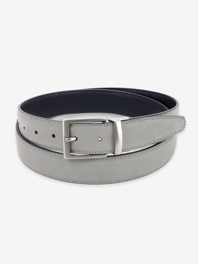 Omkeerbare riem marineblauw leer en grijs nubuck - Clint
