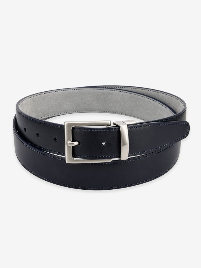 Omkeerbare riem marineblauw leer en grijs nubuck - Clint