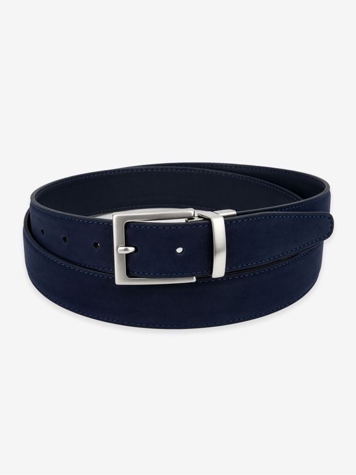 Omkeerbare riem marineblauw leer en nubuck - Clint