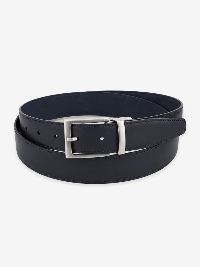 Omkeerbare riem marineblauw leer en nubuck - Clint