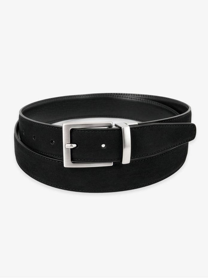 Omkeerbare riem zwart leer en nubuck - Clint