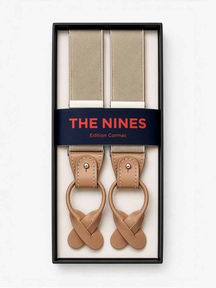 Beige herensuspenders met knopen
