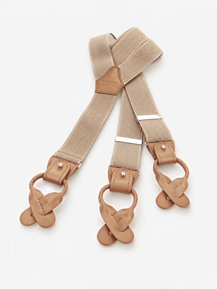Beige herensuspenders met knopen