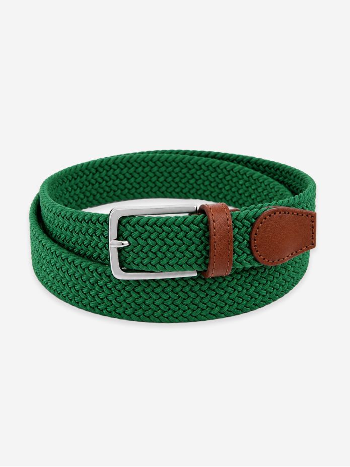 Elastische riem in groen met bruin leer - Rob III