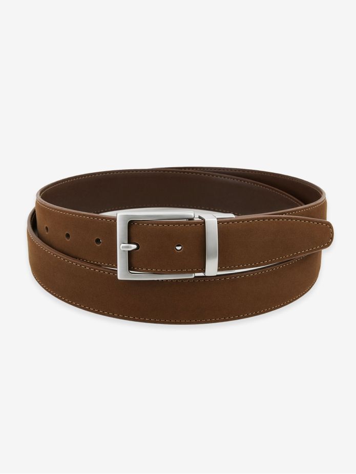Omkeerbare riem in bruin leer en nubuck - Clint
