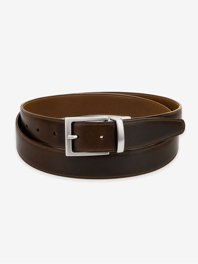 Omkeerbare riem in bruin leer en nubuck - Clint