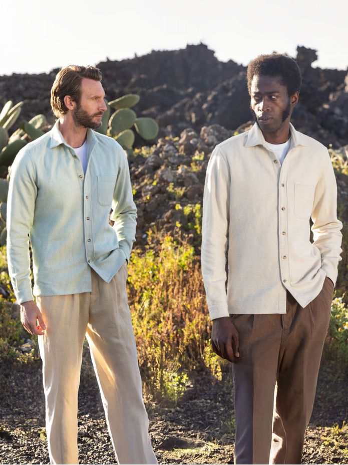 Ecru flanellen overshirt van katoen