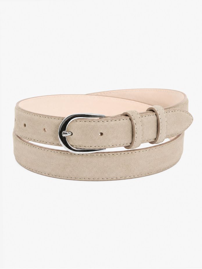 Smalle beige riem met zilveren gesp in nubuck - Gab