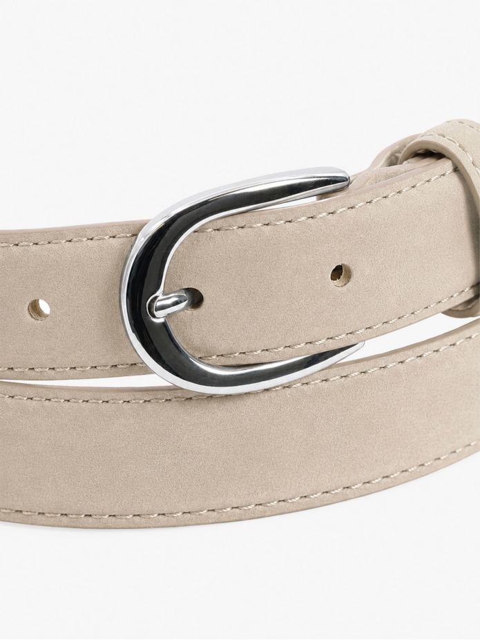 Smalle beige riem met zilveren gesp in nubuck - Gab
