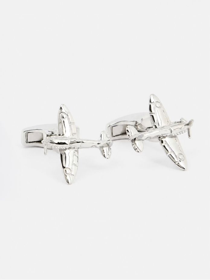 Manchetknopen vliegtuig massief zilver Spitfire