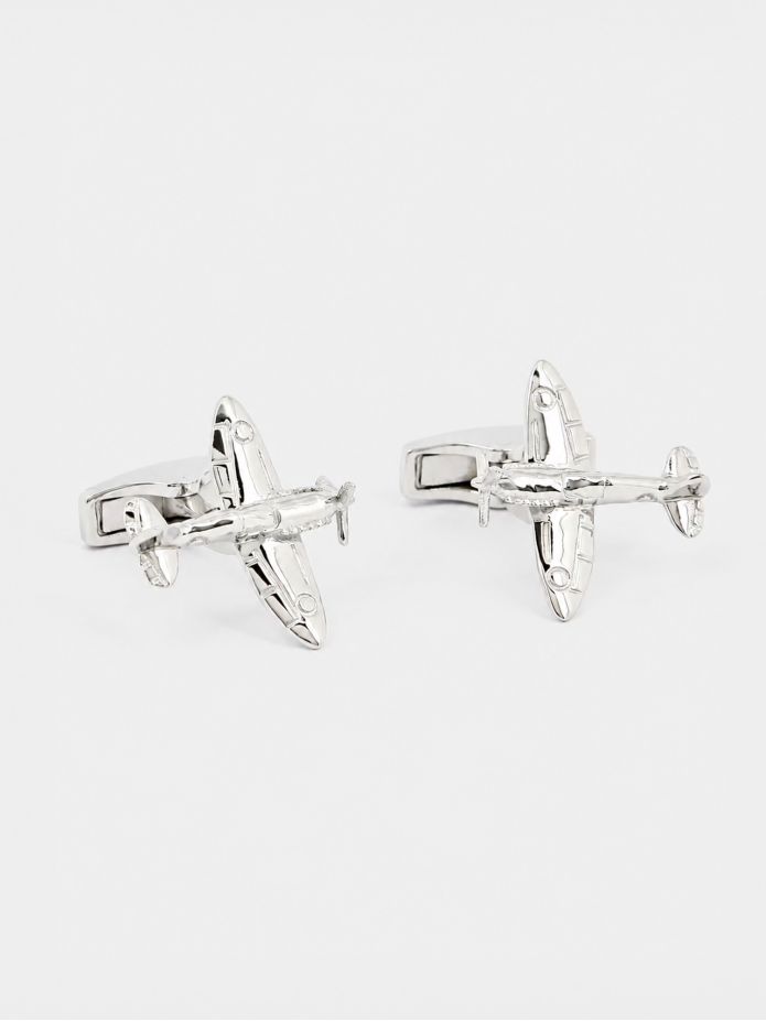 Manchetknopen vliegtuig massief zilver Spitfire