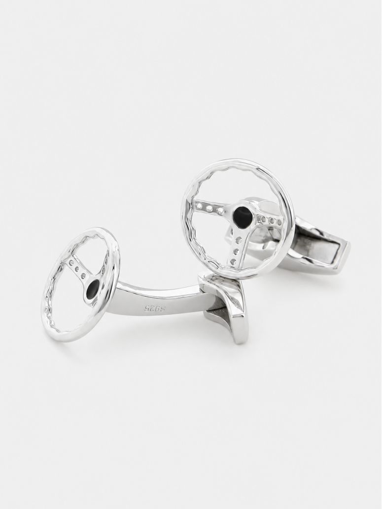 Manchetknopen retro stuurwiel massief zilver Daytona