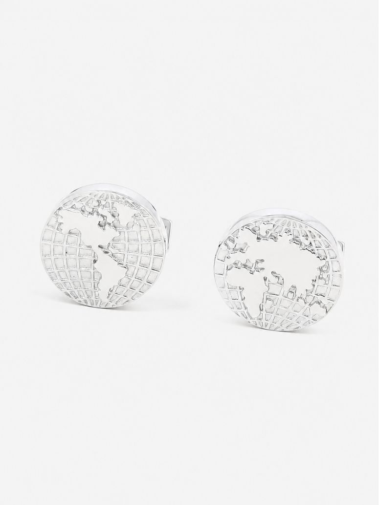 Manchetknopen wereldbol in massief zilver globe trotter II