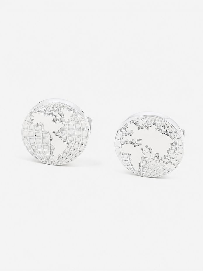 Manchetknopen wereldbol in massief zilver globe trotter II