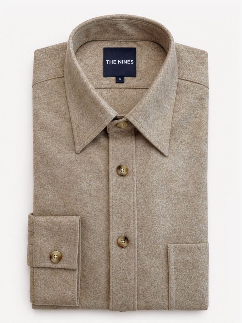 Overhemd Franse kraag in beige flanel