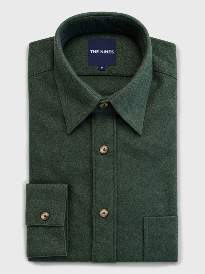 Overhemd met Franse kraag in bosgroen flanel