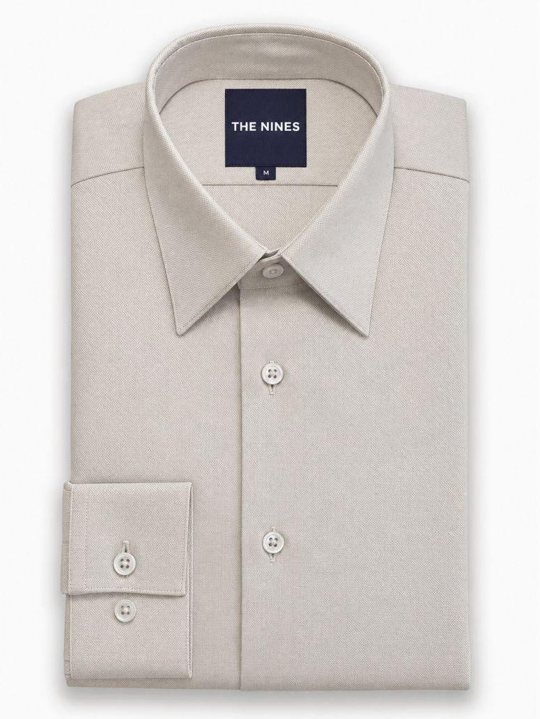 Overhemd met Franse kraag, kreukvrij, in beige Royal Oxford