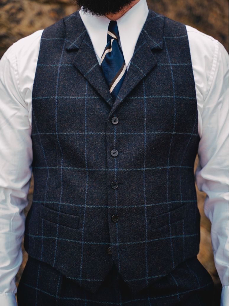 Marineblauw geruit kostuumgilet Braemer