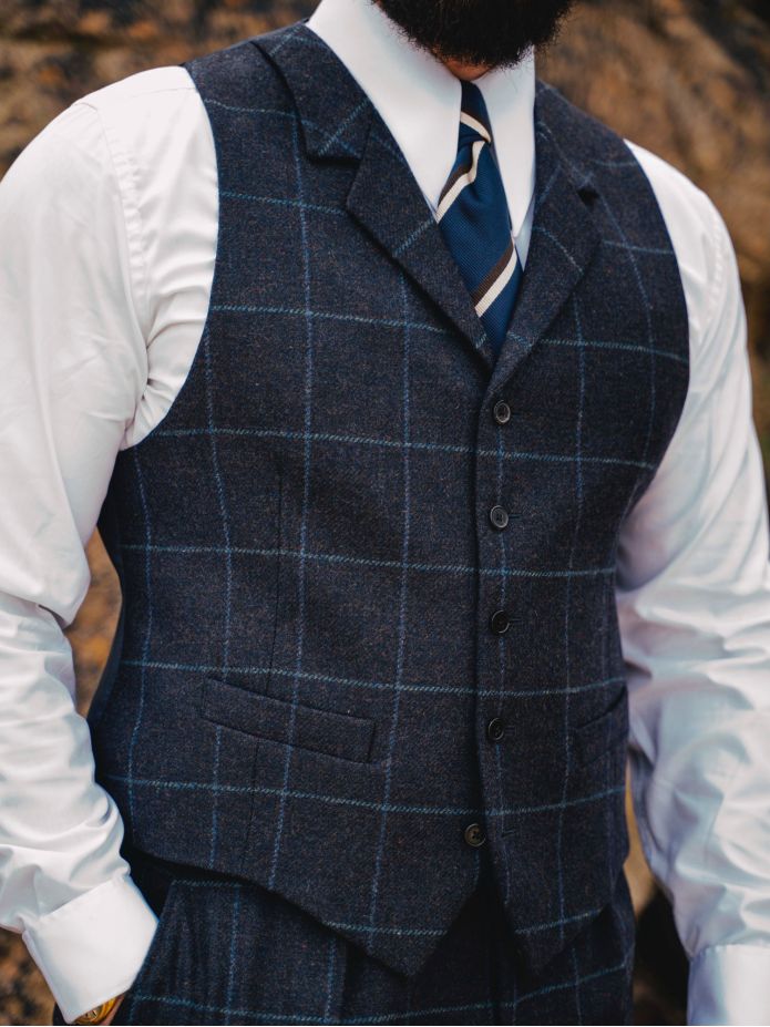 Marineblauw geruit kostuumgilet Braemer