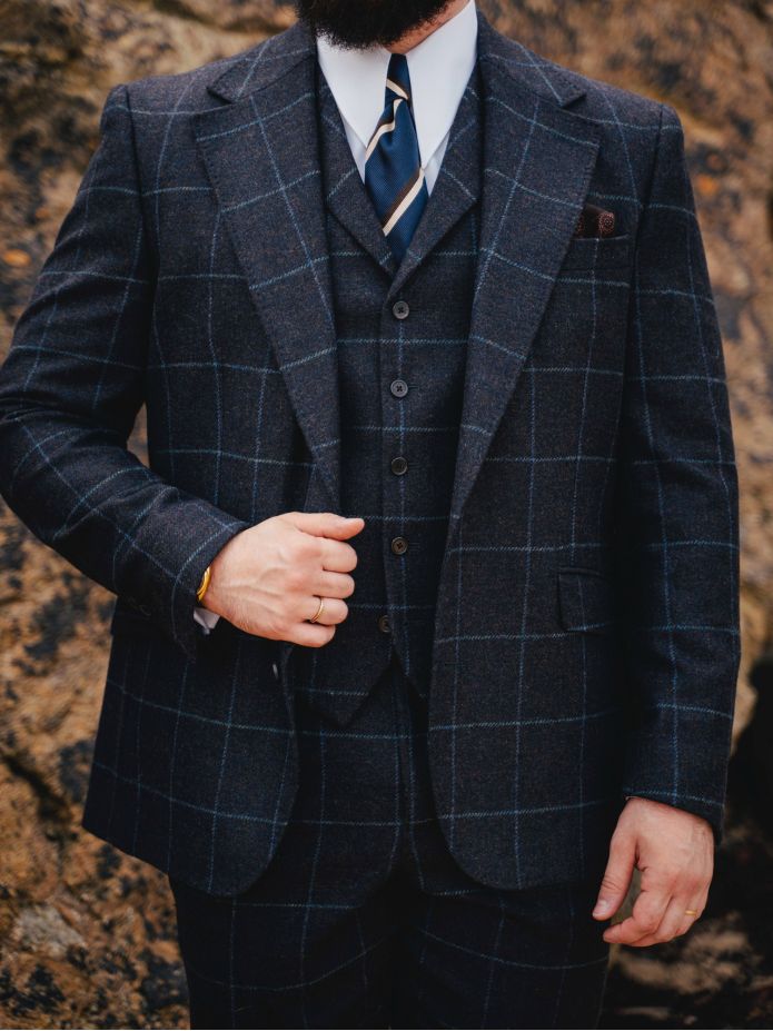 Marineblauw geruit kostuumgilet Braemer