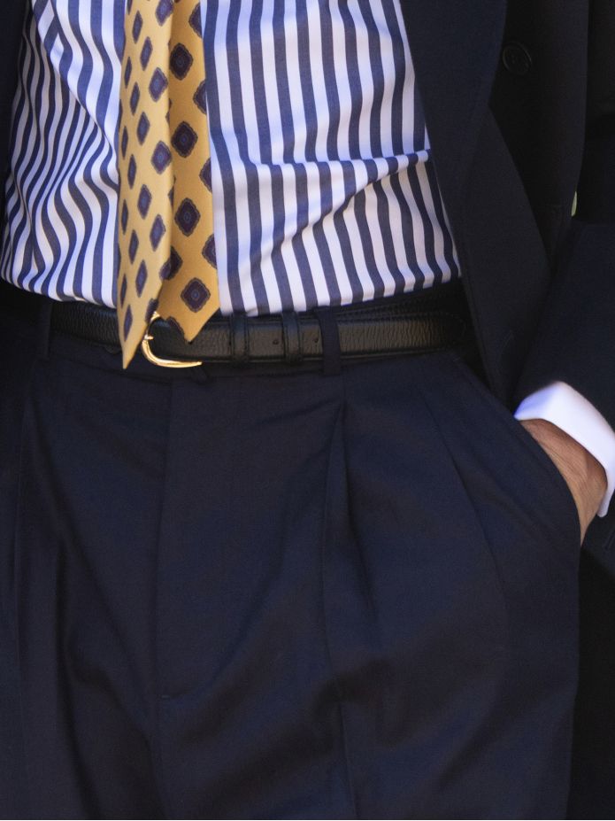 Marineblauwe flanellen broek met hoge taille Faro
