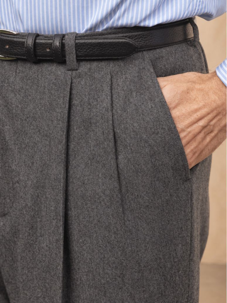 Grijze flanellen broek met hoge taille Faro