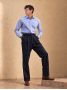 Donkerblauwe flanellen broek met hoge taille Faro